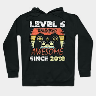 Level 5 Unlocked Awesome Since 2018 5Th Birthday Gaming Hoodie